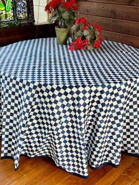 MacKenzie-Childs Royal Check 90" Round Tablecloth